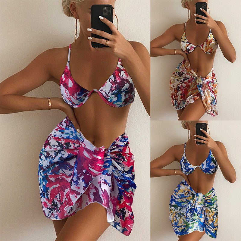 Women's bikini set with adjustable straps and fashionable wrap skirt StylebySassy