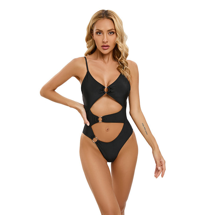 Women's one-piece swimsuit with stylish cut-out and playful ring detail StylebySassy