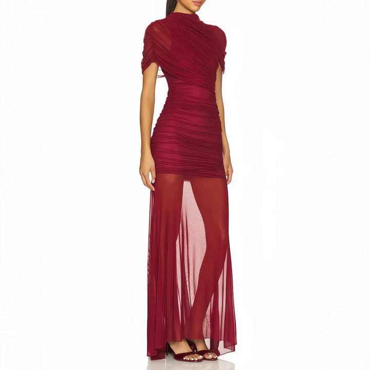 Women's Elegant Cocktail Dress with Ruffled Design and Transparent Layer