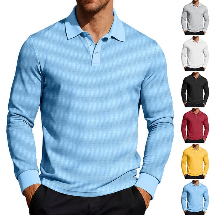 Men's long sleeve polo shirt made of waffle knit with a slim fit, concealed button placket, and shirt collar StylebySassy