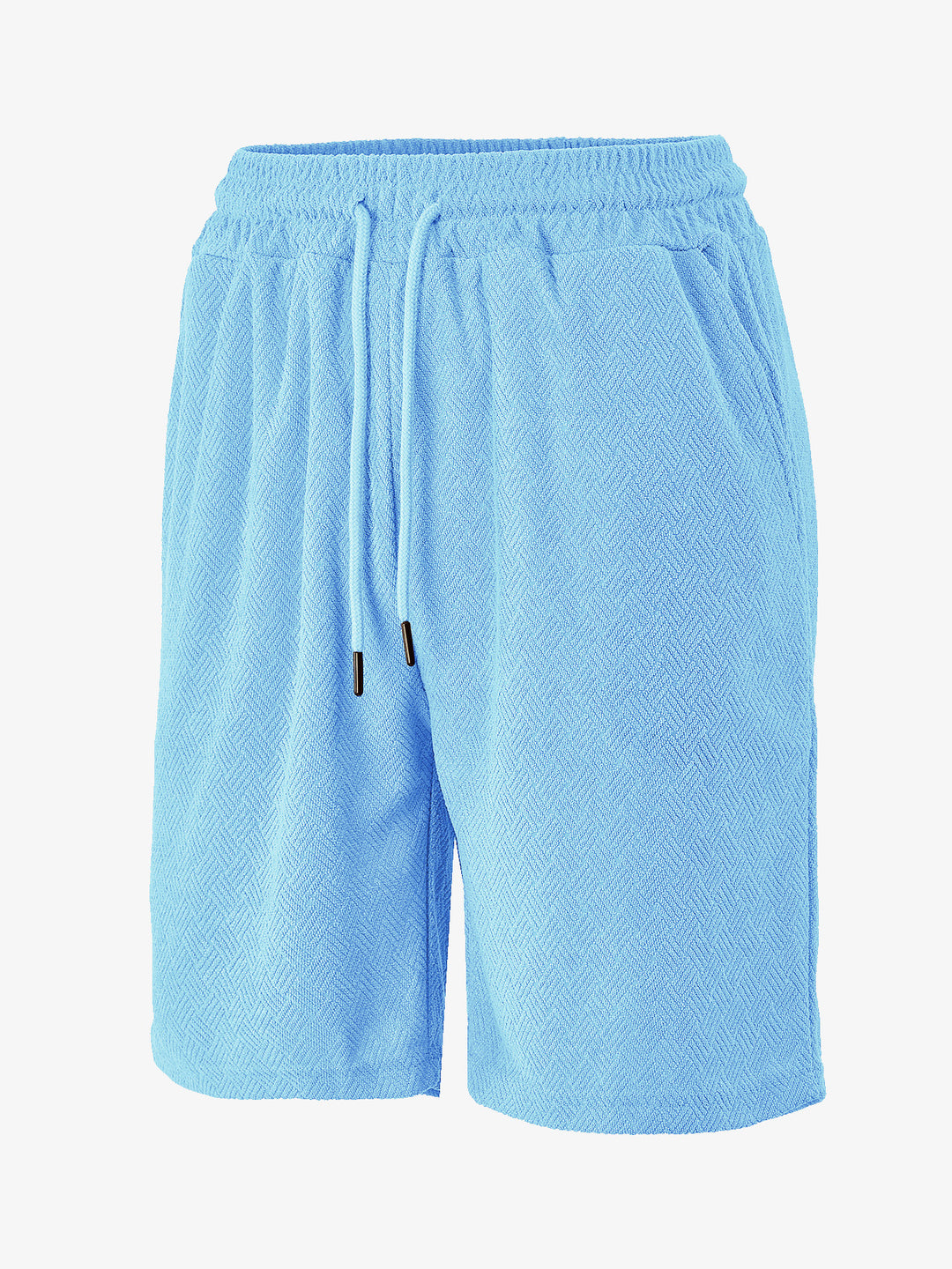 Men's terry shorts with herringbone texture, elastic drawstring waistband, and side pockets StylebySassy