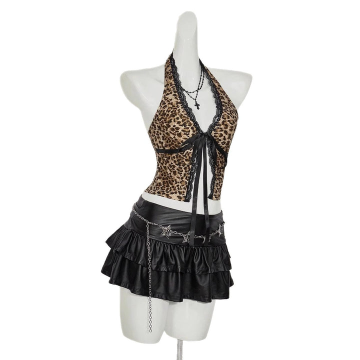 Women's halter top with lace embellishments and leopard pattern StylebySassy