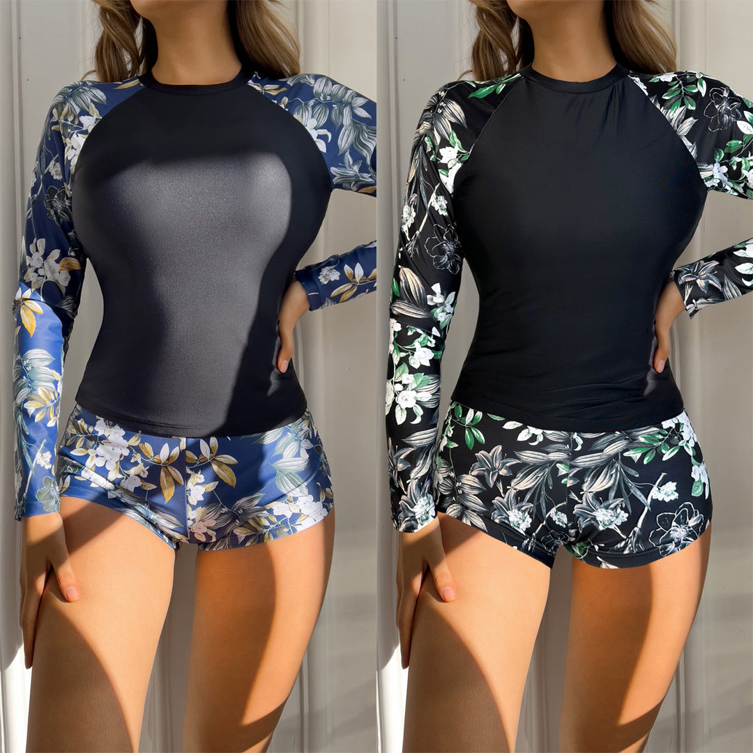 Women Sporty Long Sleeve Swimsuit with Floral Design StylebySassy