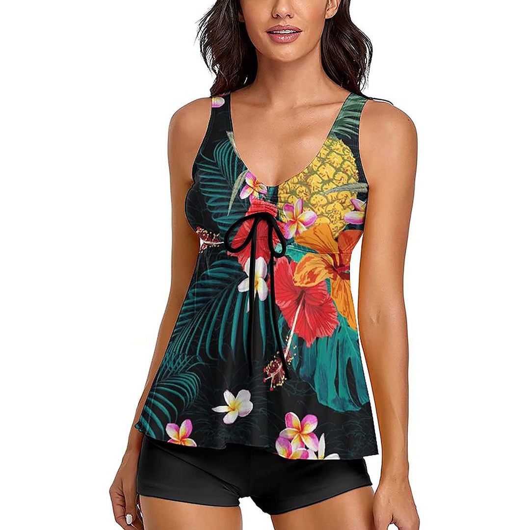 Ladies Tankini Set with Fashionable Floral Print and Ruffles StylebySassy