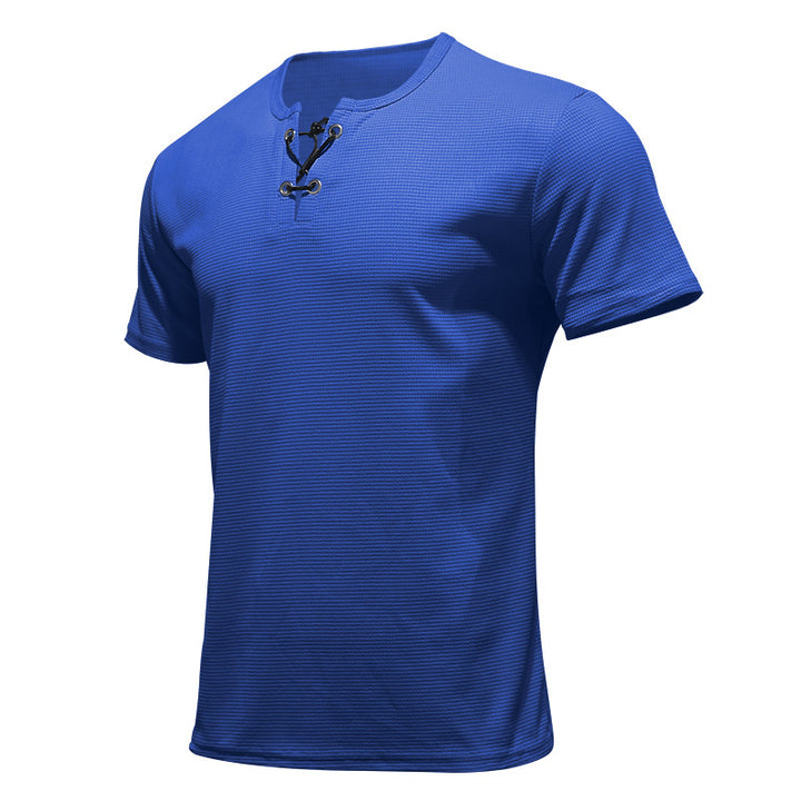 Men's short-sleeve shirt with lace collar, metal eyelets, and fine structured jersey StylebySassy