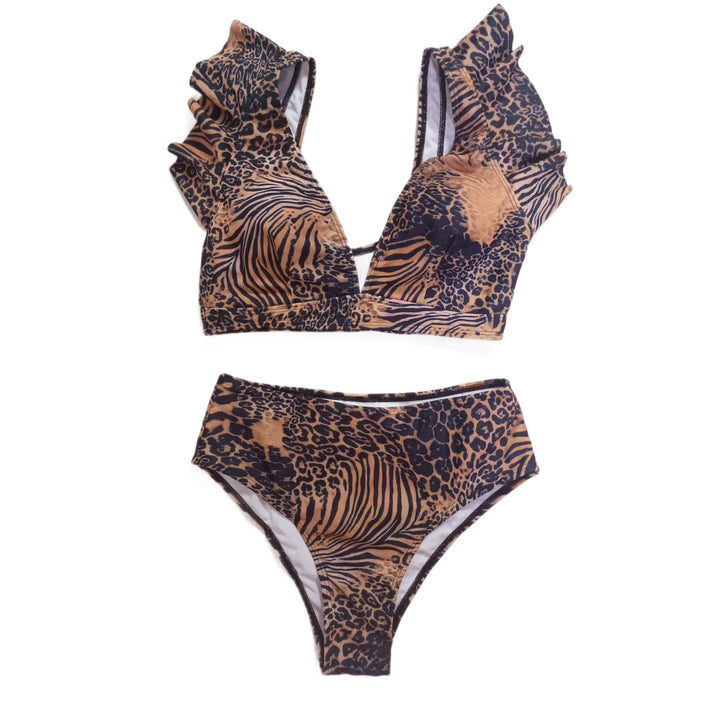 Women Bikini Set with playful ruffles and floral patterns StylebySassy