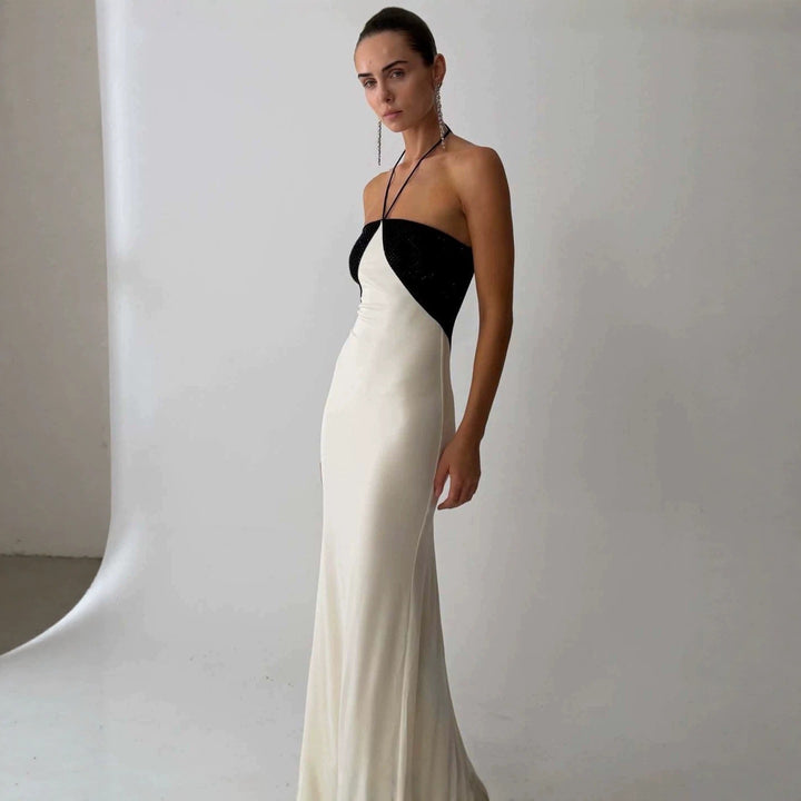 Ladies Elegant Evening Dress with Shimmering Top and Slim Fit StylebySassy