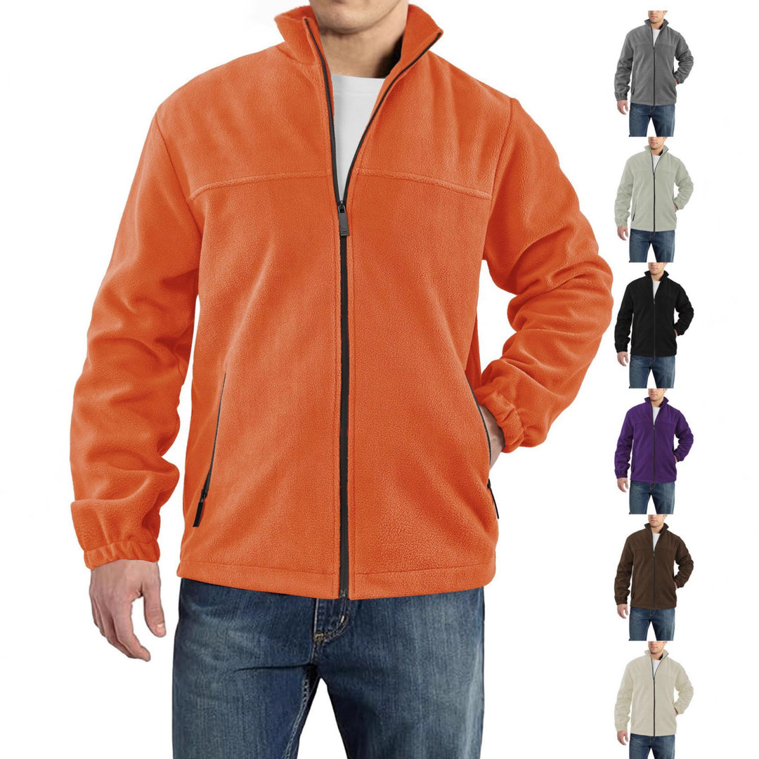 Men's fleece jacket with zipper, stand-up collar and zip pockets StylebySassy