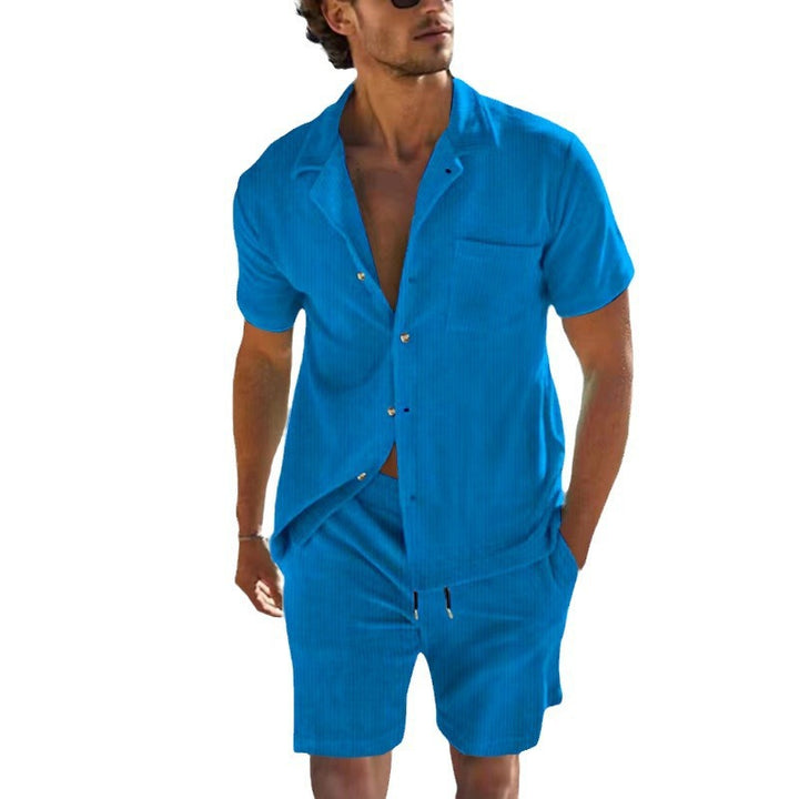 Men's Nano Lightweight Linen Resort Set with Short Sleeve Cuban Collar Shirt and Drawstring Bermuda StylebySassy