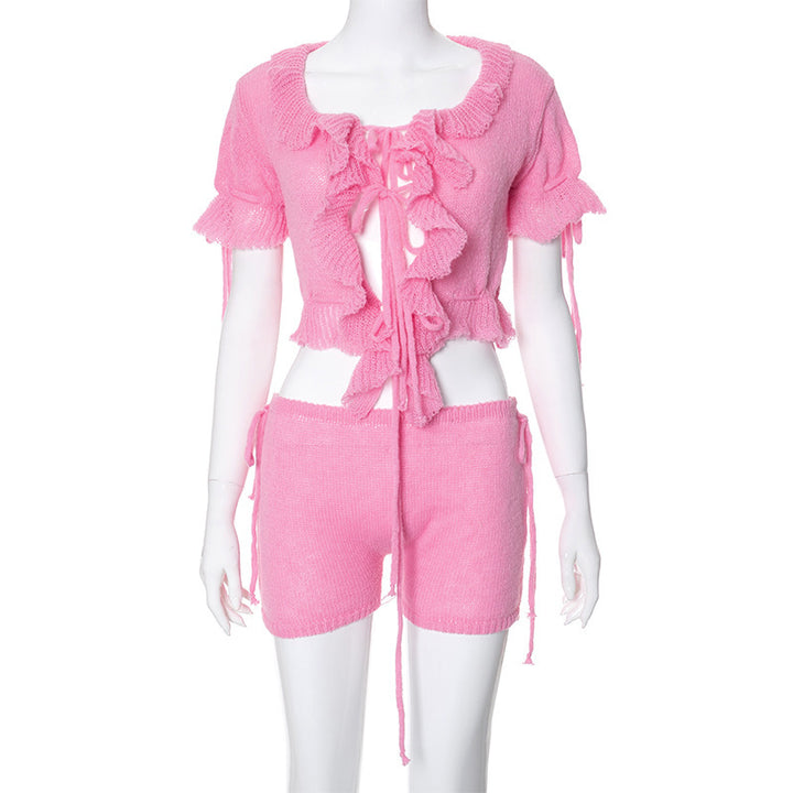 Women's Short Sleeve Lace Top with Ruffles