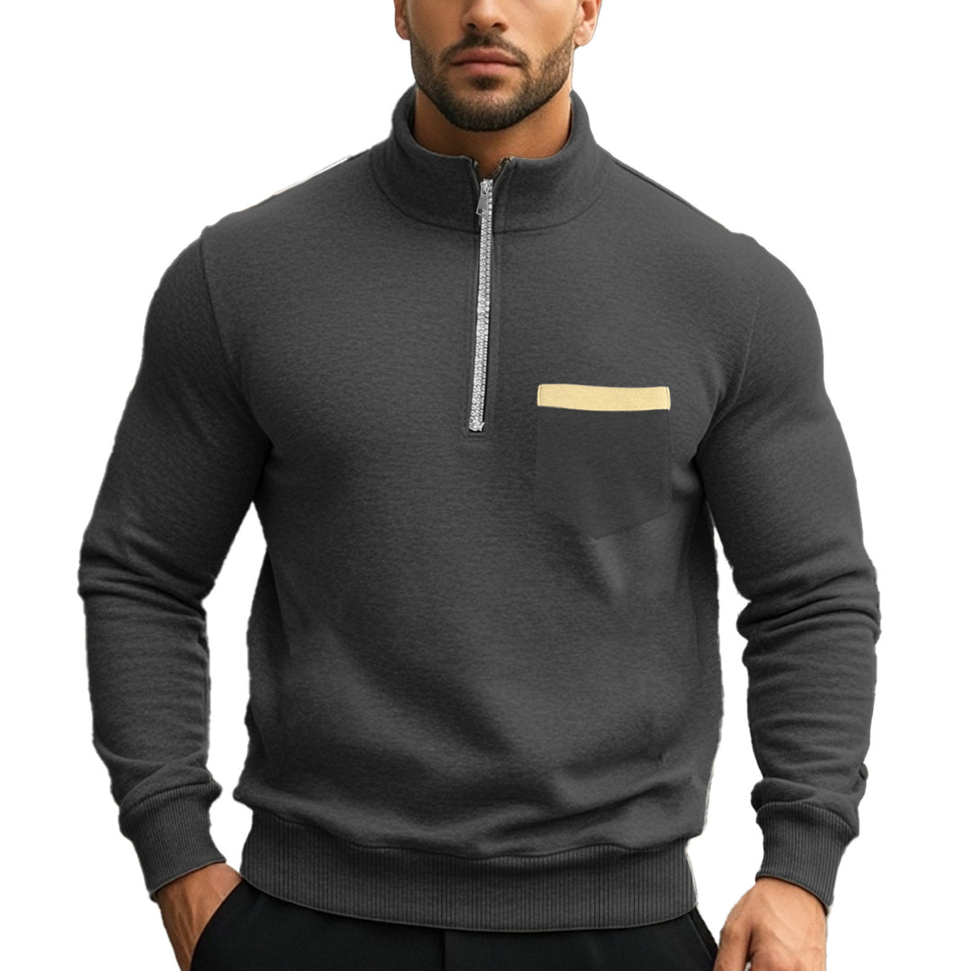 Men's brushed sweat half-zip with contrasting inner collar and elastic hem StylebySassy