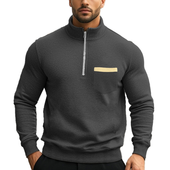 Men's brushed sweat half-zip with contrasting inner collar and elastic hem StylebySassy