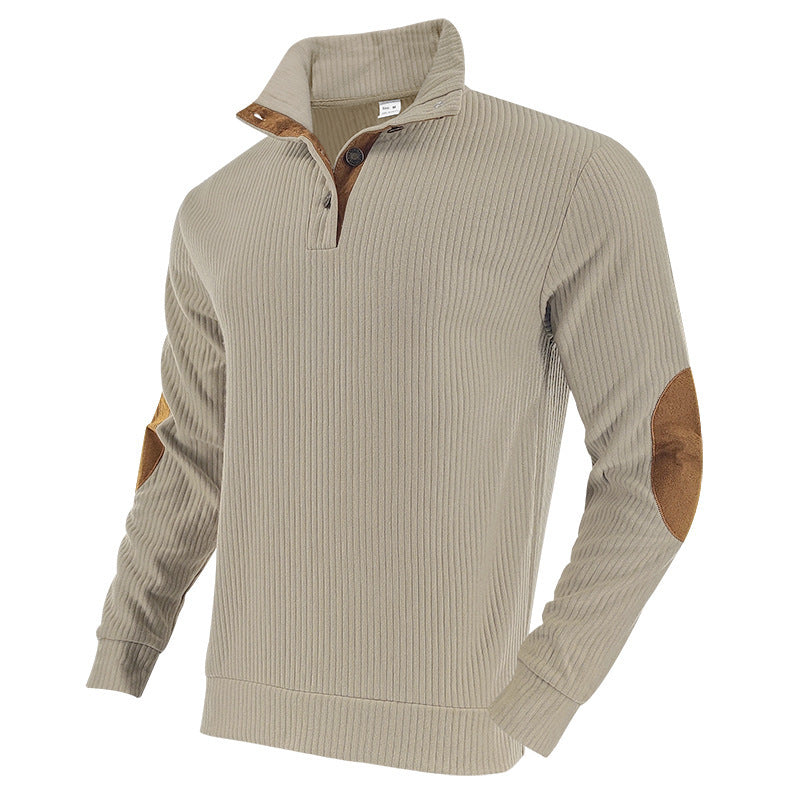 Men's ribbed turtleneck with stand-up collar and contrasting elbow patches StylebySassy