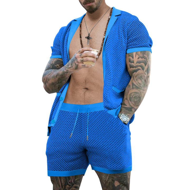 Men's open mesh knit cardigan with matching drawstring shorts StylebySassy