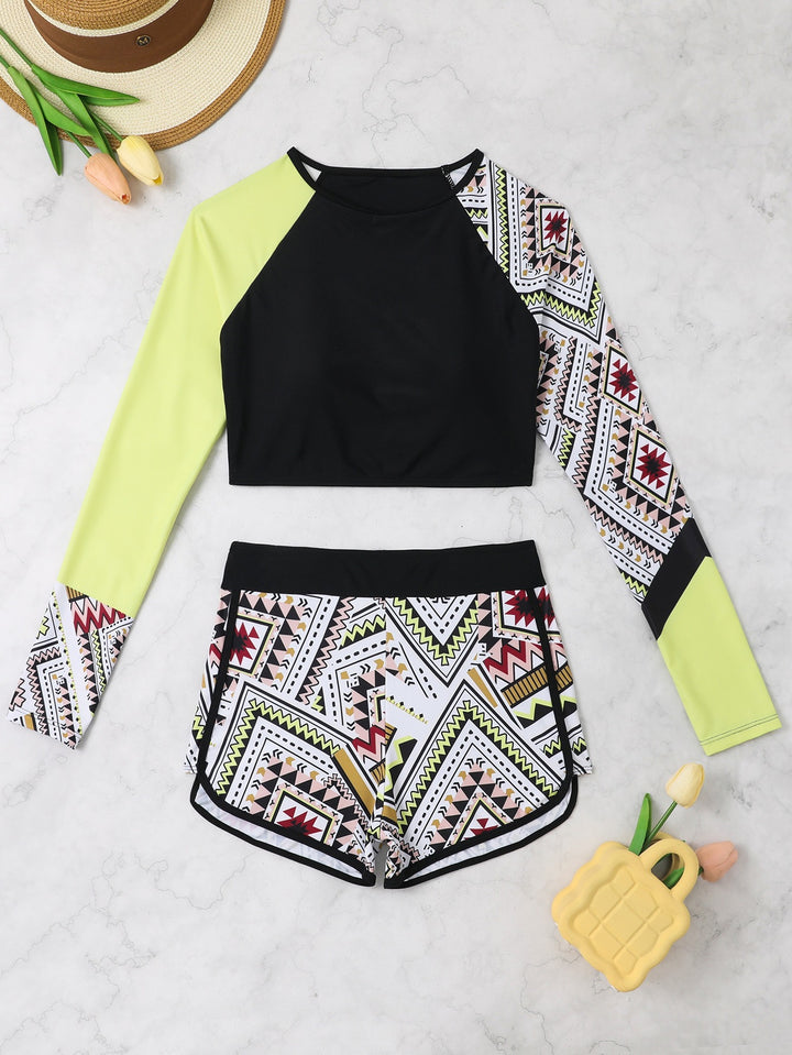 Women’s Sporty Rashguard with Colorful Pattern Mix StylebySassy