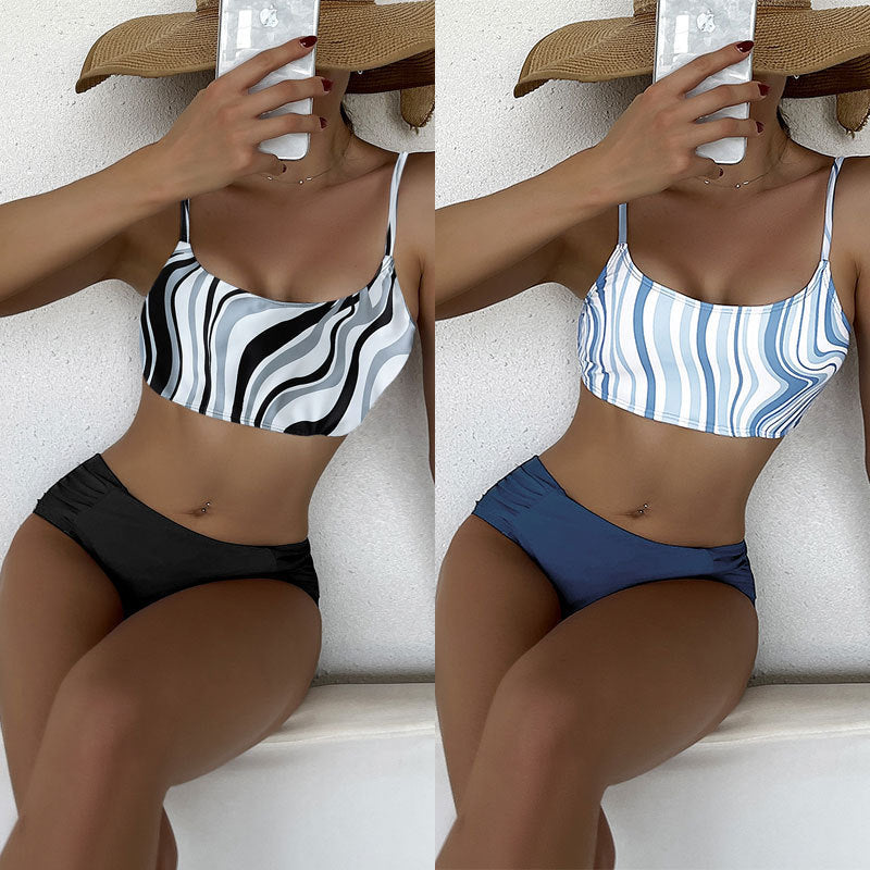 Women's swimsuit set with stylish striped top and high-waisted bottom StylebySassy