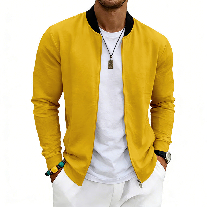 Men's lightweight bomber jacket made of jersey with stand-up collar, elastic cuffs, and concealed pockets StylebySassy