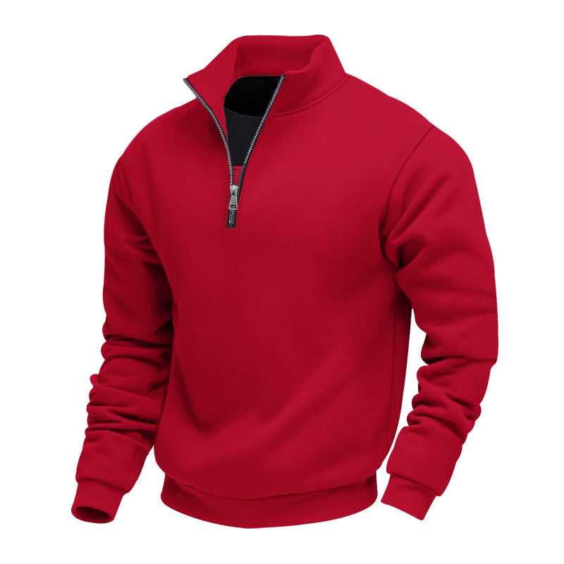 Men's brushed sweat half-zip with contrasting inner collar and elastic hem StylebySassy