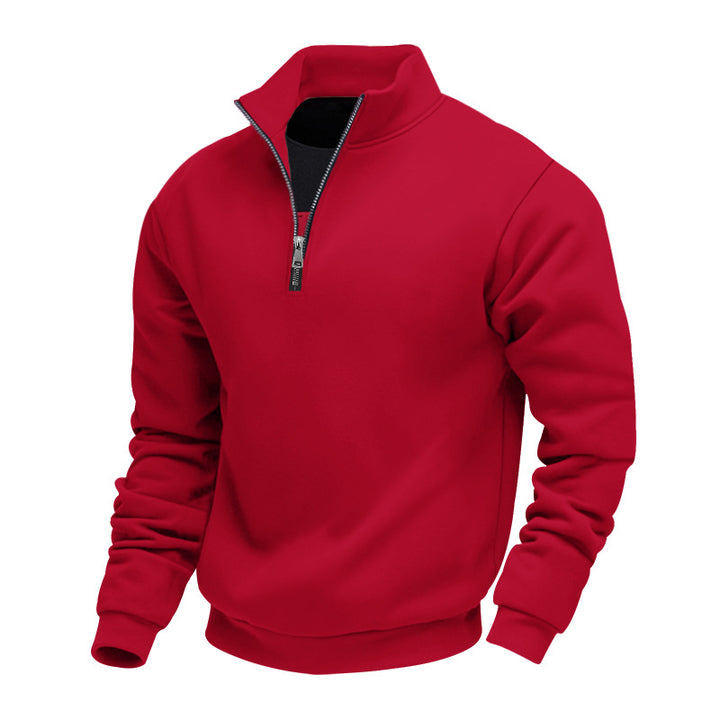 Men's brushed sweat half-zip with contrasting inner collar and elastic hem StylebySassy