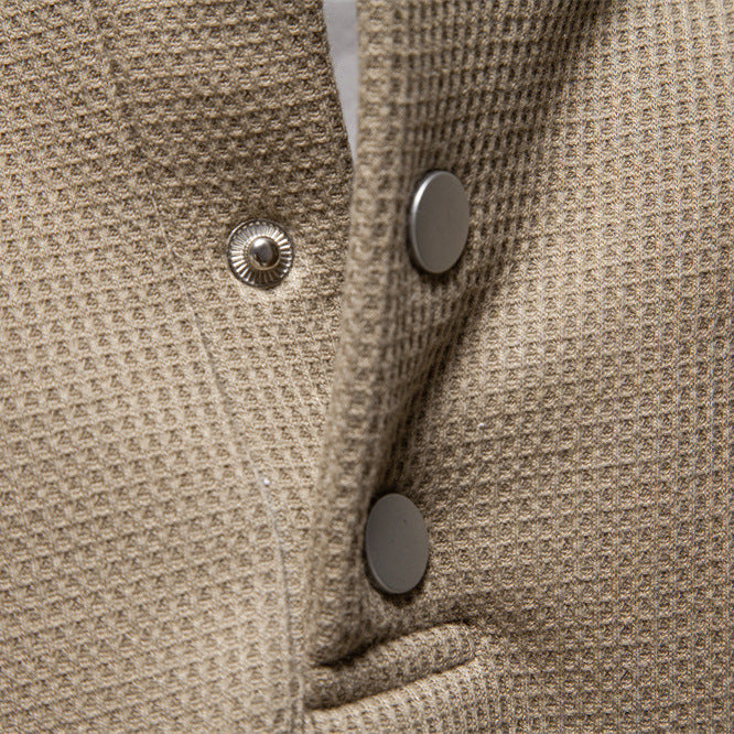 Men's waffle texture Henley pullover with short snap button closure and ribbed cuffs StylebySassy