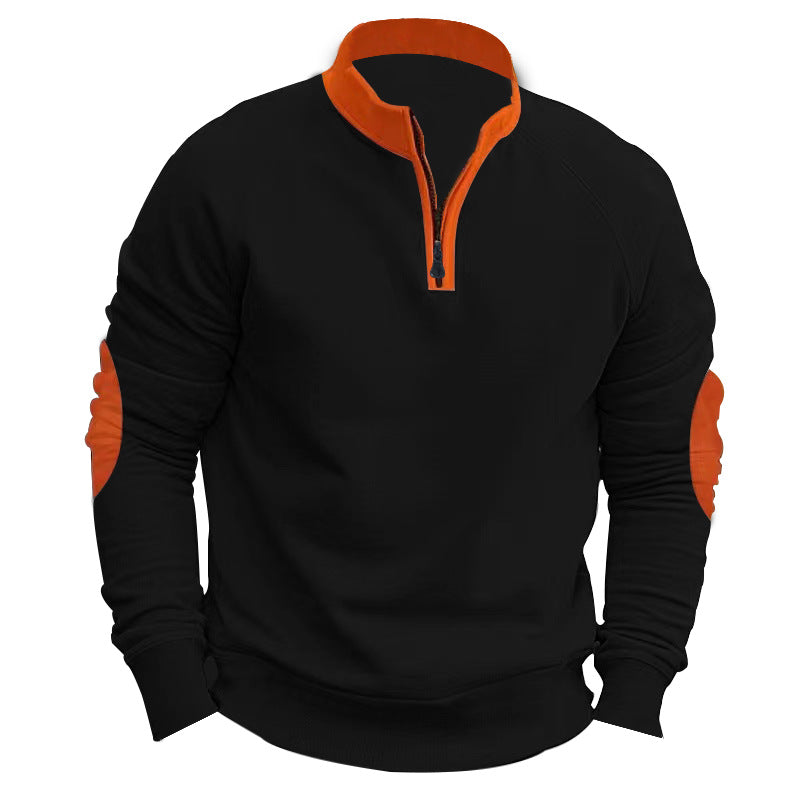 Men's raglan pullover with short zip, stand-up collar and ergonomic elbow panels StylebySassy