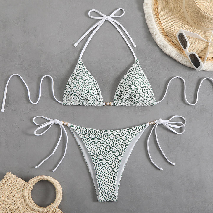 Women's triangle bikini set with adjustable straps and elegant pattern mix StylebySassy