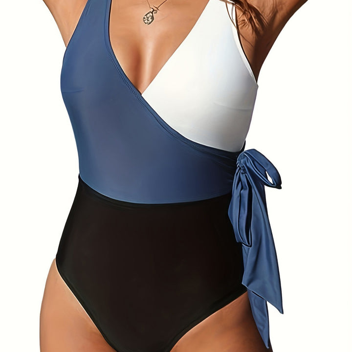 Women's One-Piece Swimsuit with Fashionable Wrap Design and Side Ties StylebySassy