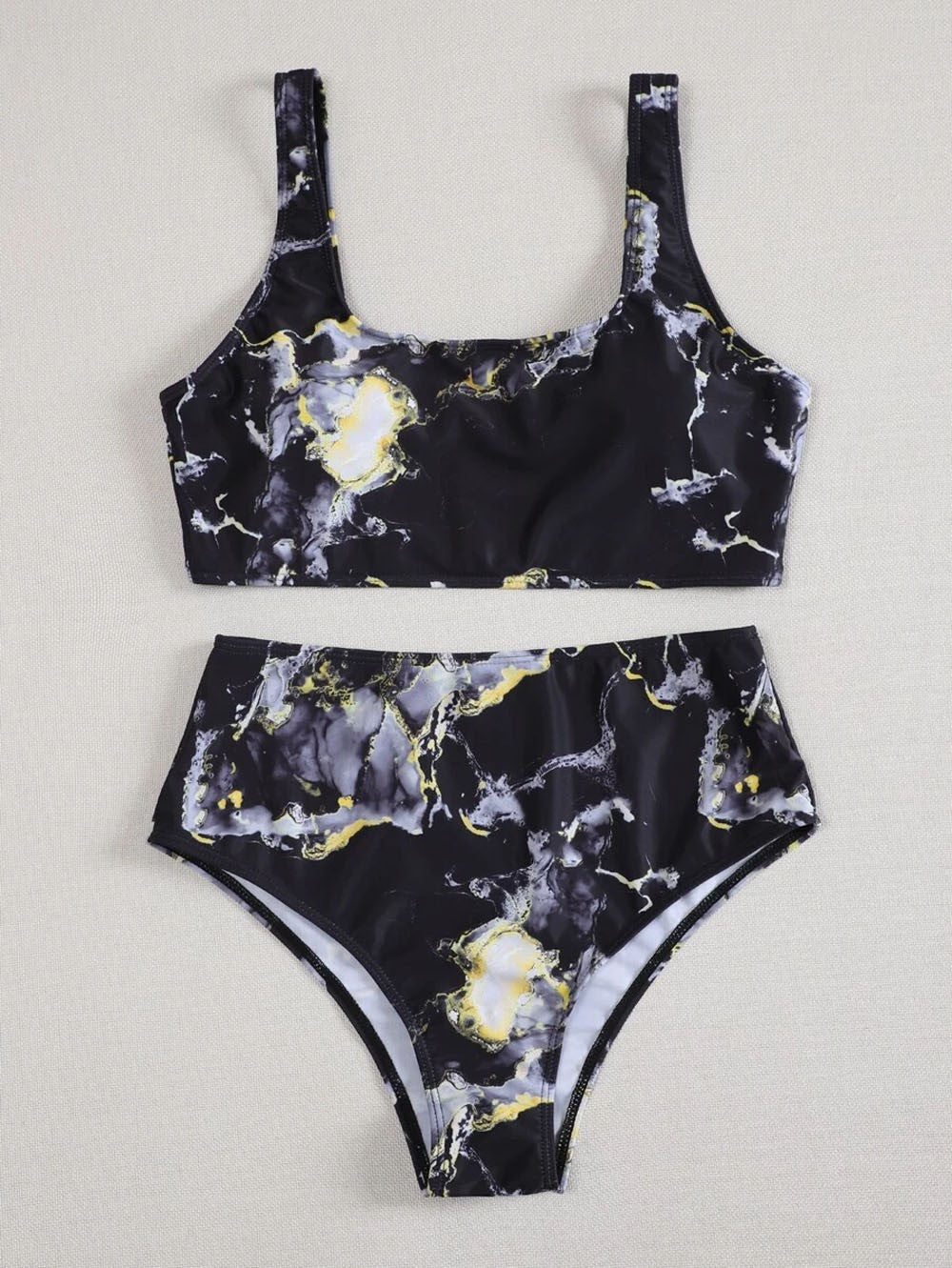 Women's High-Cut Bikini Set with Stylish Marble Print StylebySassy