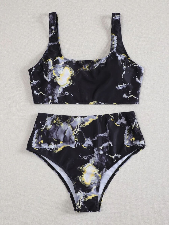 Women's High-Cut Bikini Set with Stylish Marble Print StylebySassy