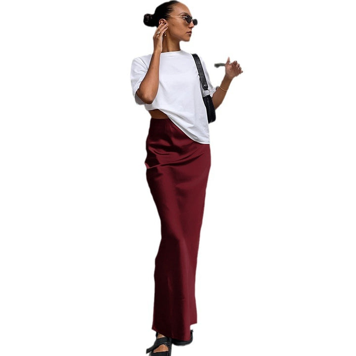 Ladies Long Satin Skirt with High Slit StylebySassy