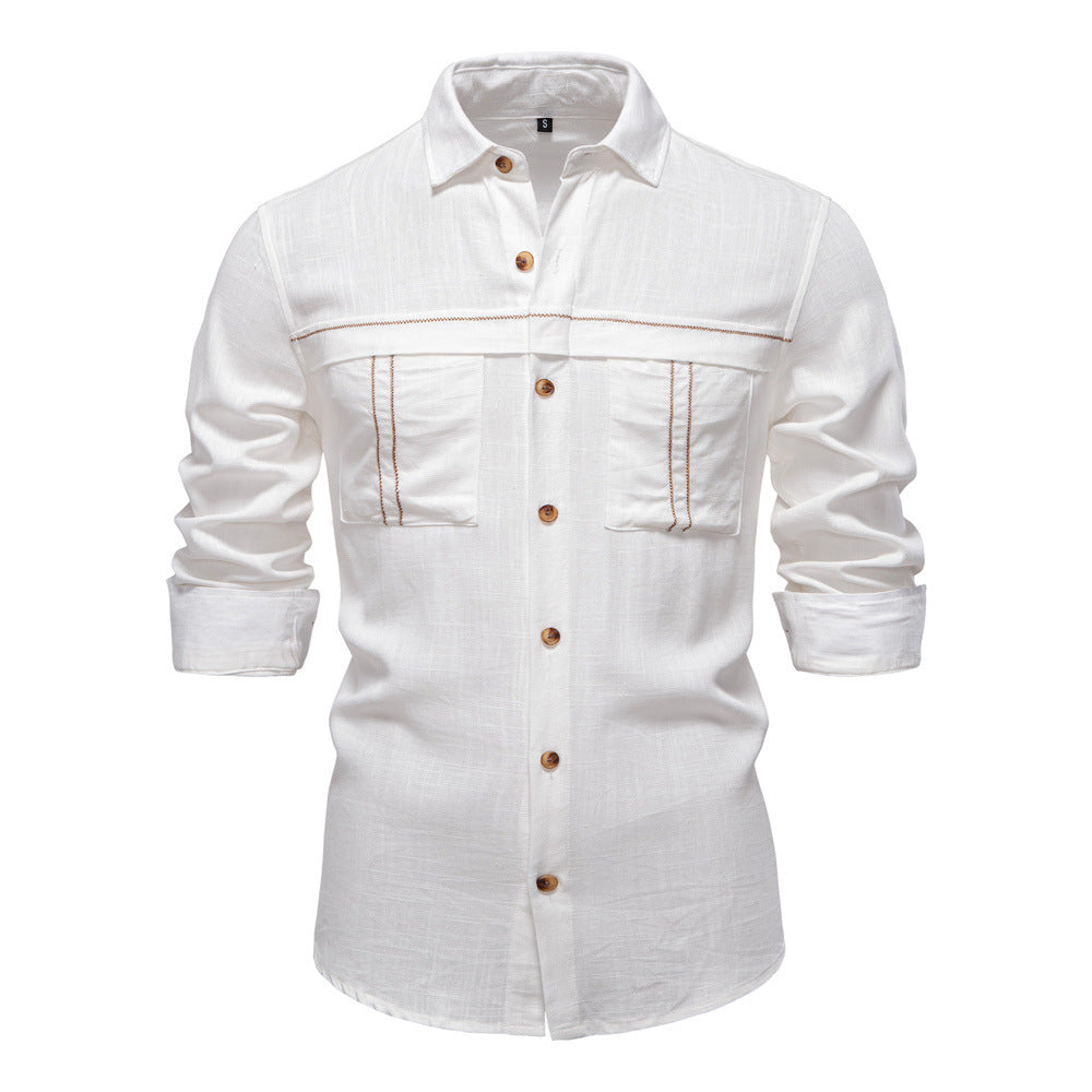 Men's Workshirt in Denim Look with Double Chest Pockets and Contrast Stitching StylebySassy