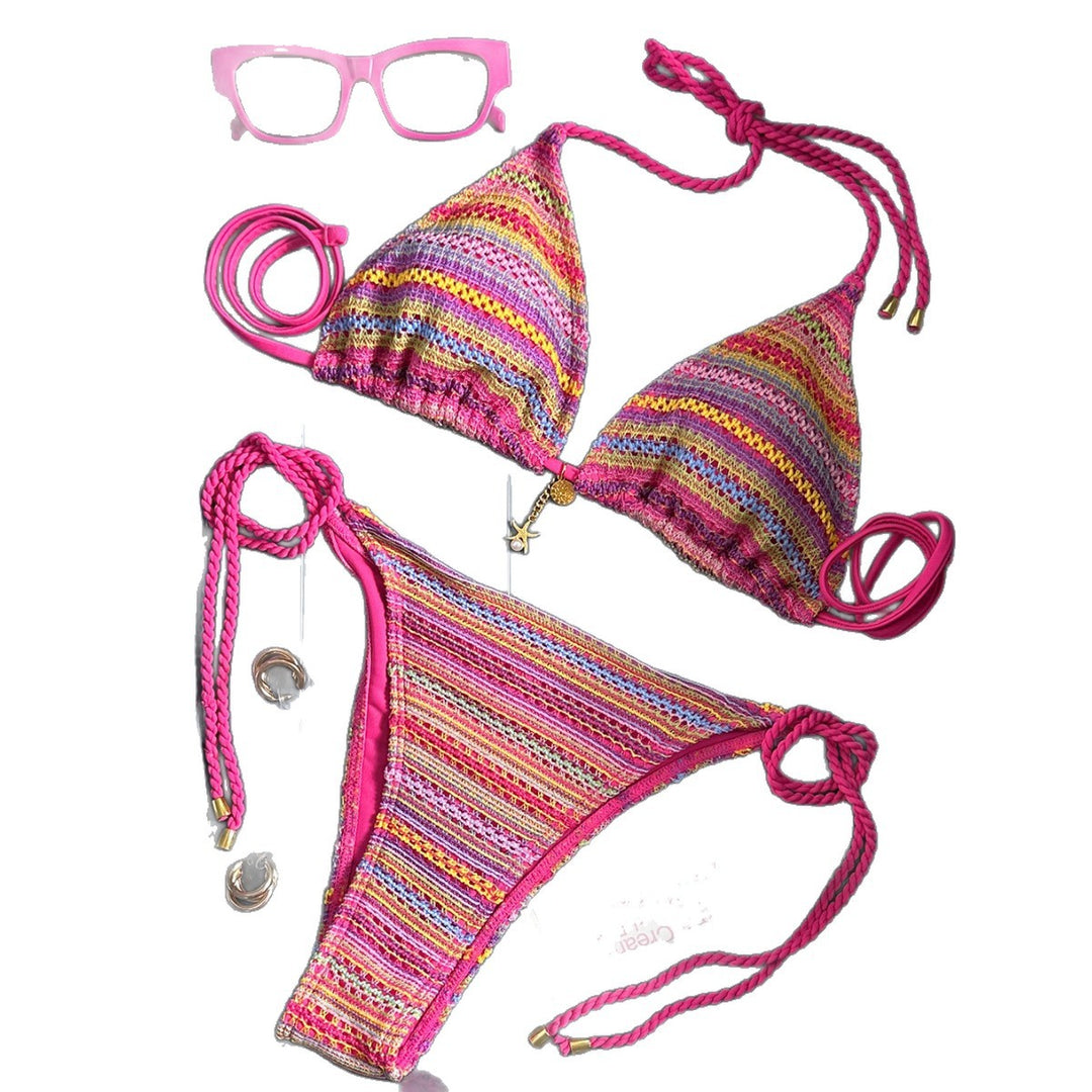 Ladies Braided Triangle Bikini with Colorful Crochet Pattern StylebySassy