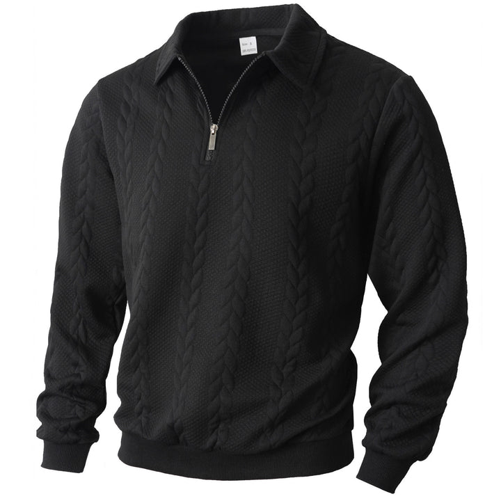 Men's half-zip pullover with kent collar, cable knit structure and ribbed hem StylebySassy