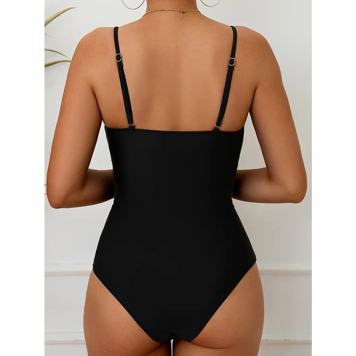 Ladies Elegant One-Piece Swimsuit with V-Neck and Decorative Details StylebySassy