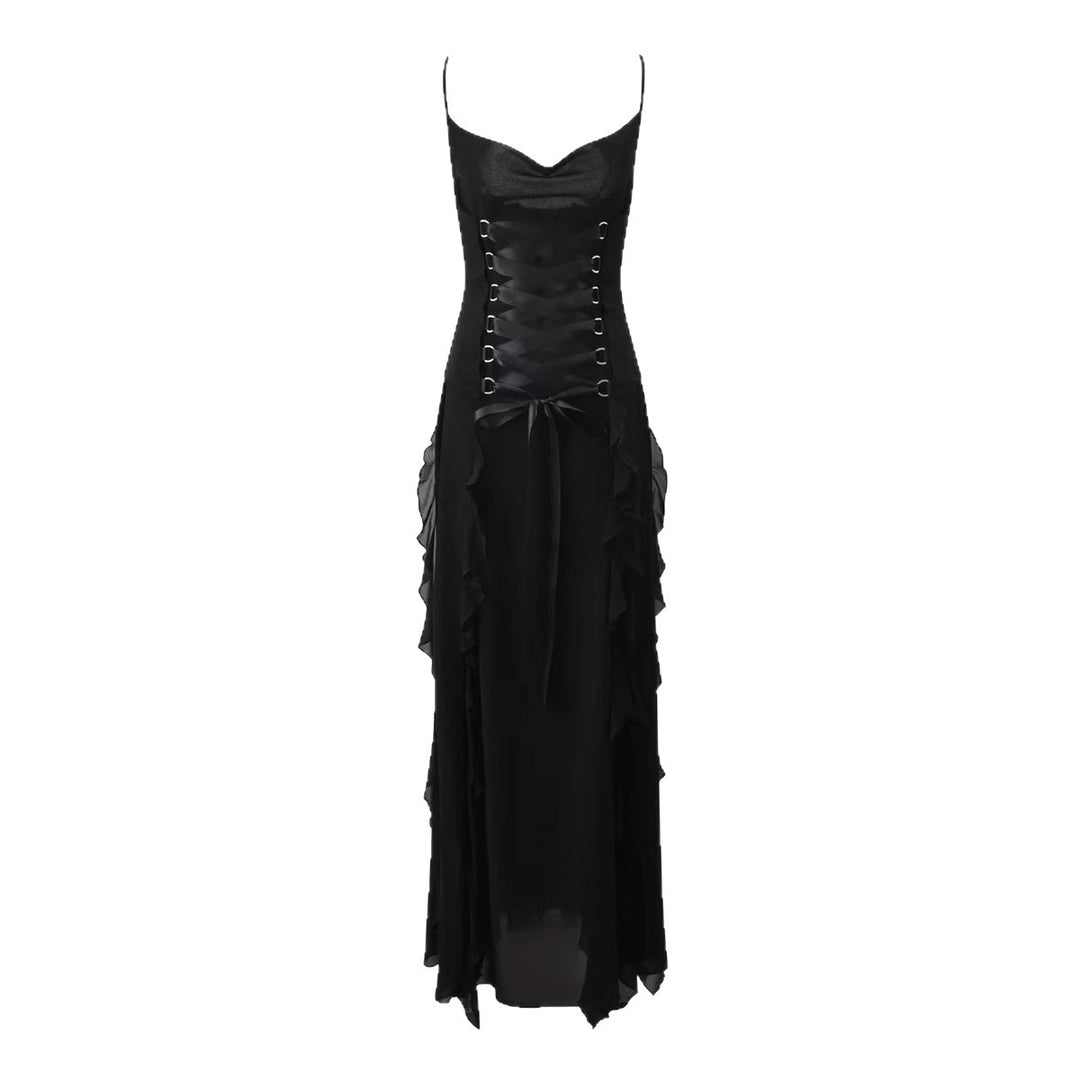Women's Elegant Wrap Dress with Ruffles and Lacing Details StylebySassy