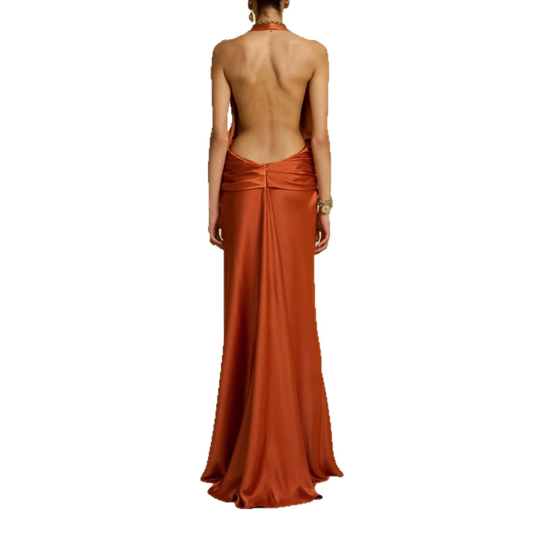 Ladies Elegant Maxi Dress with Deep V-Neck and Refined Draping StylebySassy