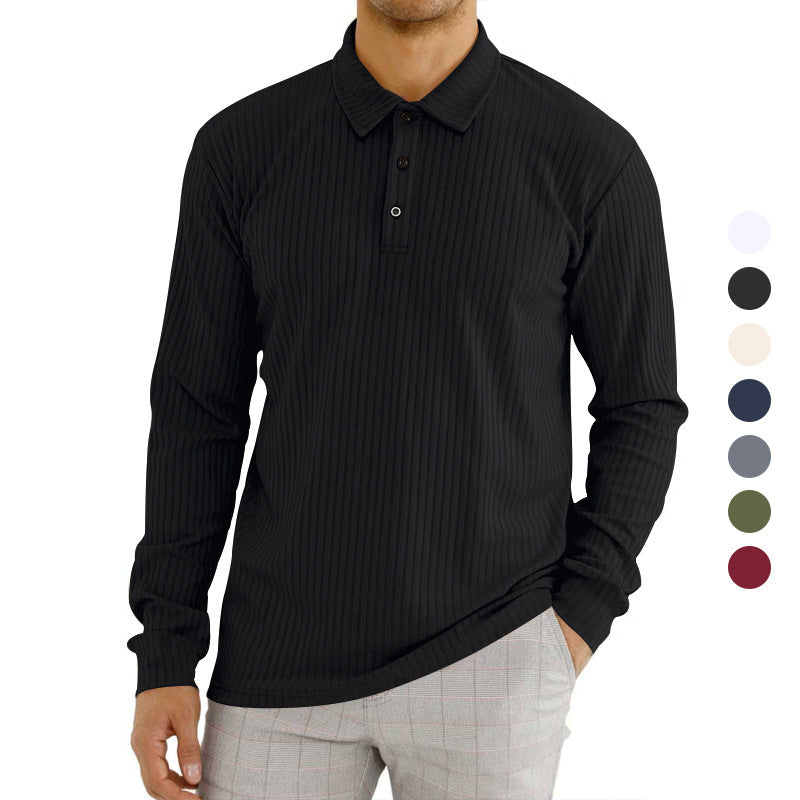 Men's nano ribbed long sleeve polo shirt with fine ribbed texture, classic collar, and elastic hem StylebySassy