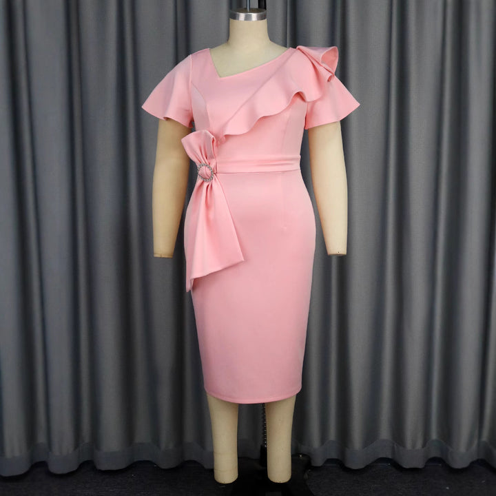Ladies fitted dress with ruffle details and belt StylebySassy