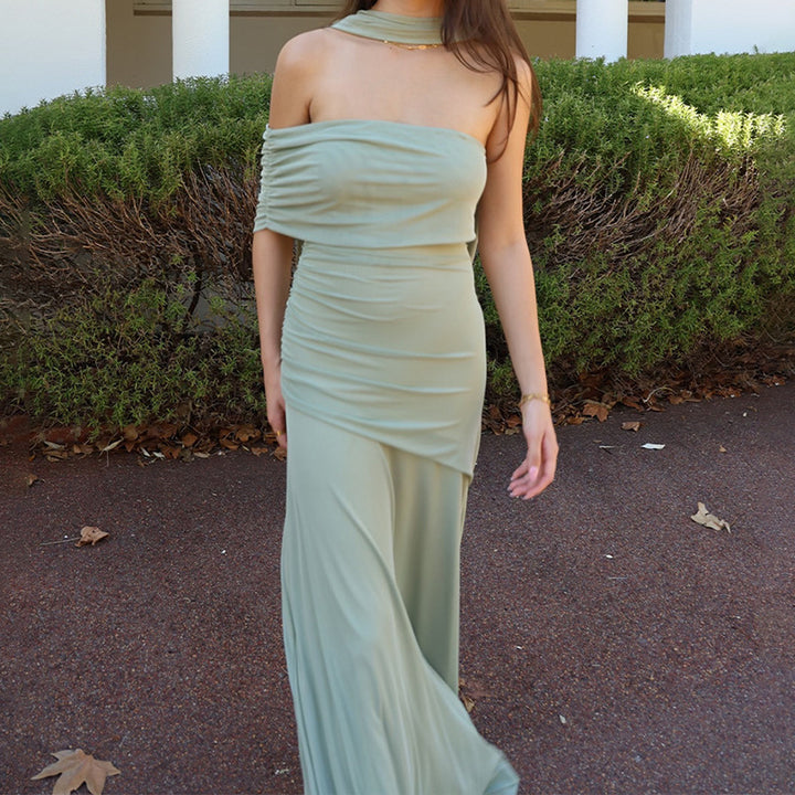Women Refined Off-Shoulder Maxi Dress with Ruffle Details StylebySassy