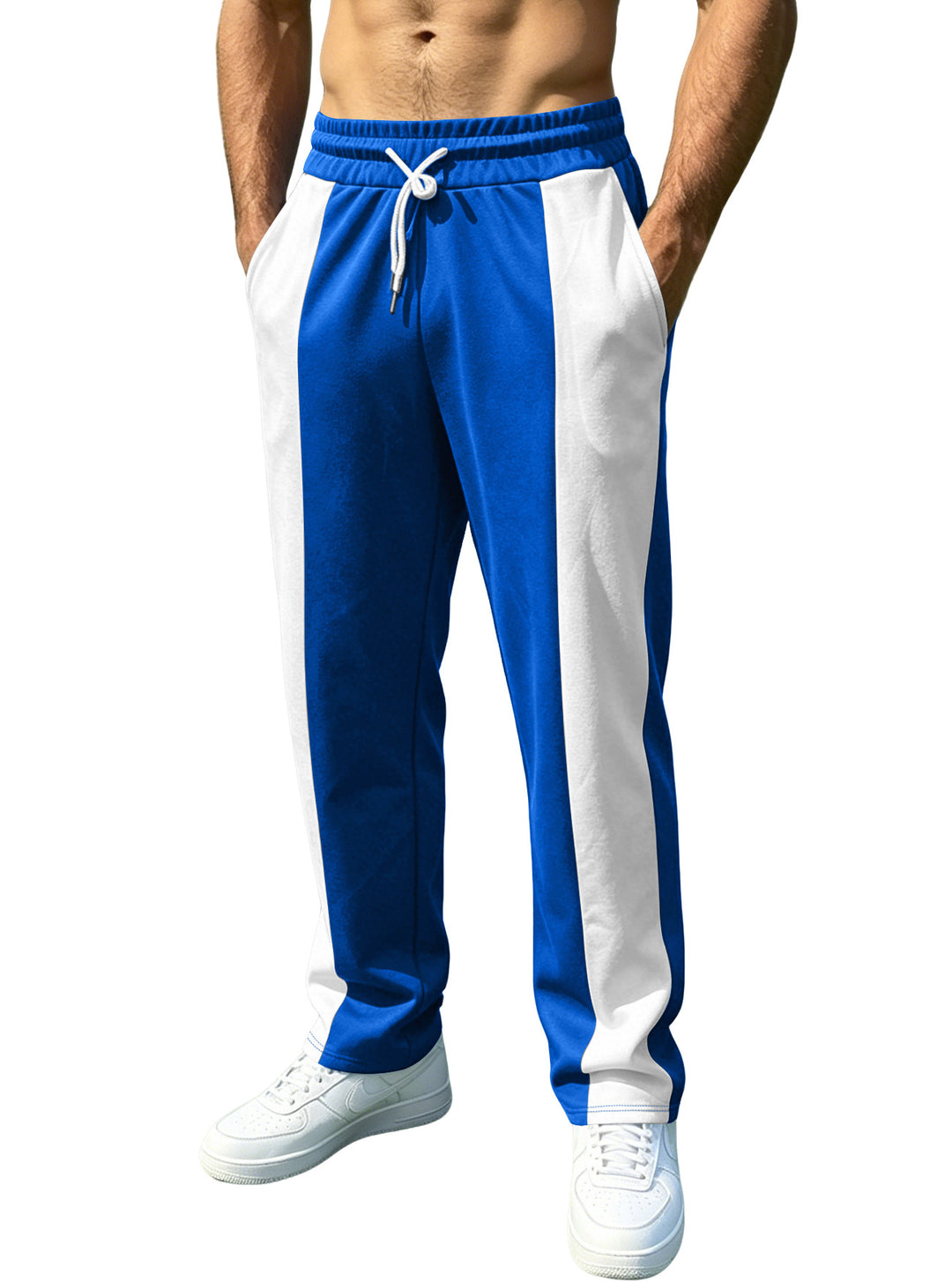 Men's sporty jogging pants with contrasting side inserts, elastic waistband, drawstring, and side pockets StylebySassy