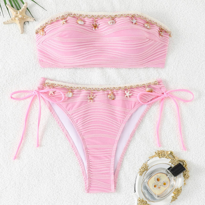 Women Bandeau Bikini with Shell Decoration StylebySassy
