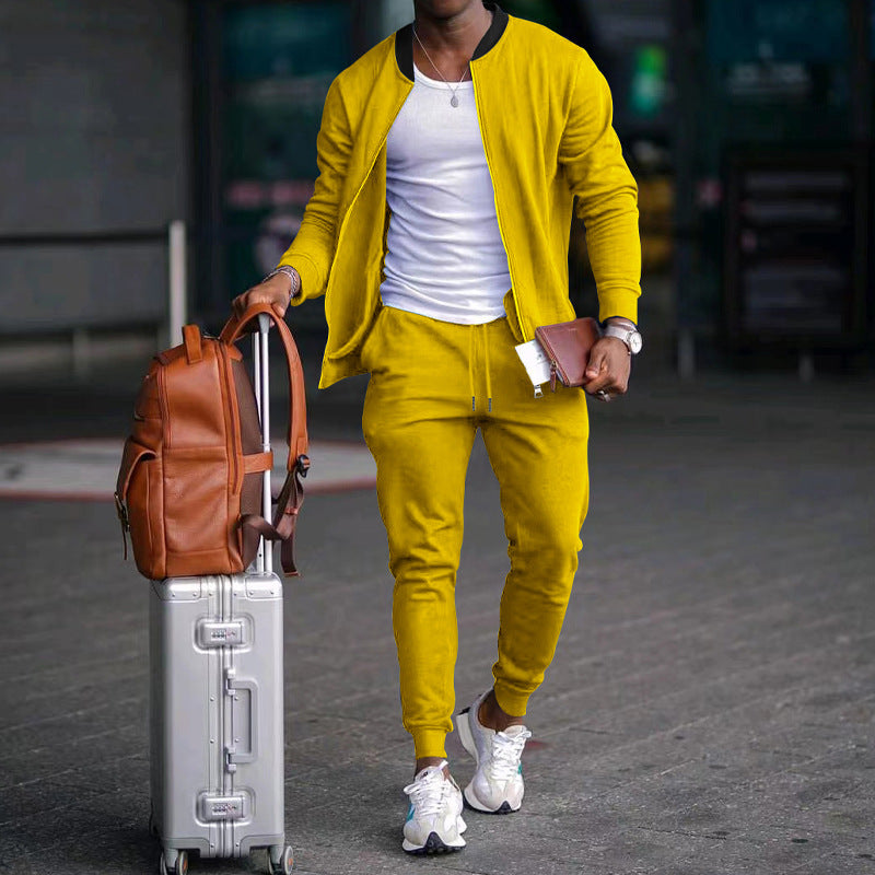 Men's casually cut sweat set with zip bomber jacket and tapered jogging pants made of soft cotton fleece StylebySassy