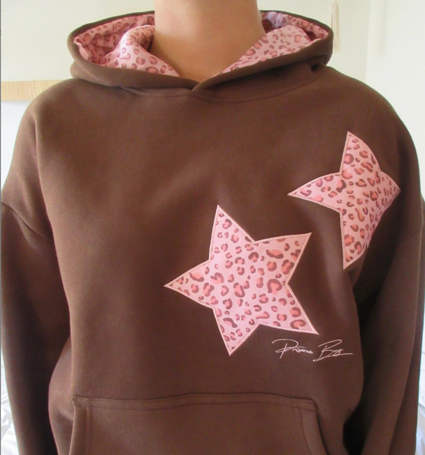 Women nan Oversize hoodie with star appliqués and lined hood StylebySassy