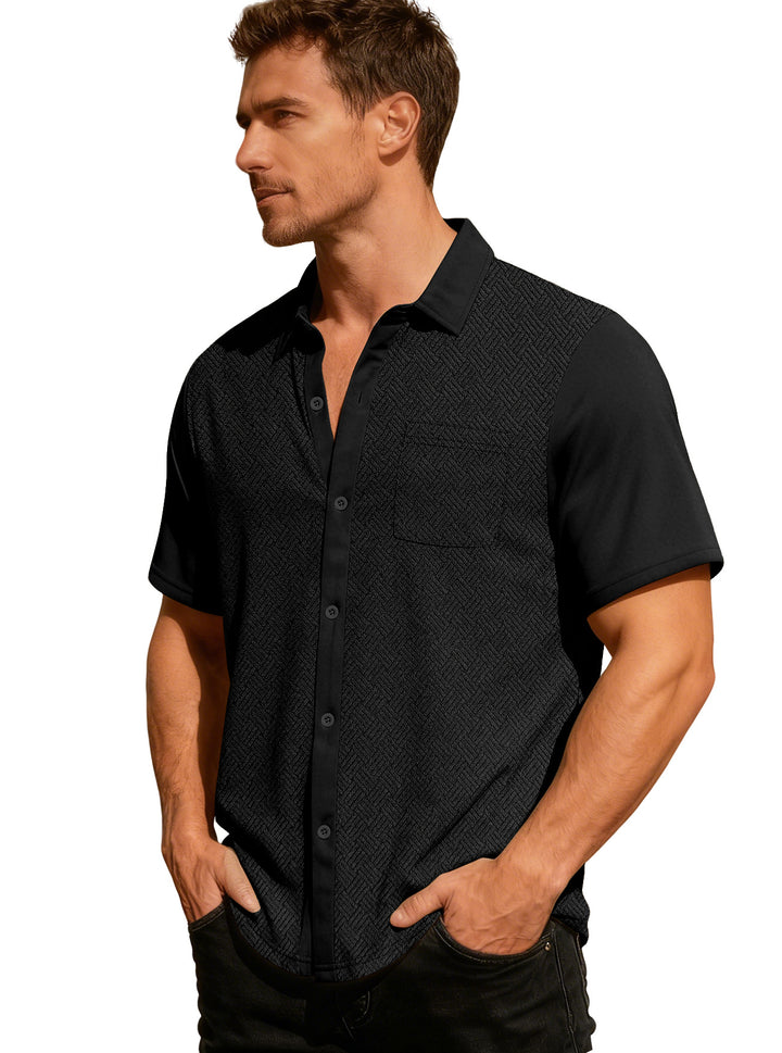 Men's leisure short sleeve shirt with jacquard texture, contrasted button placket and chest pocket StylebySassy