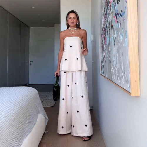 Women's two-piece bandeau set with extended top and floor-length Marlene trousers StylebySassy
