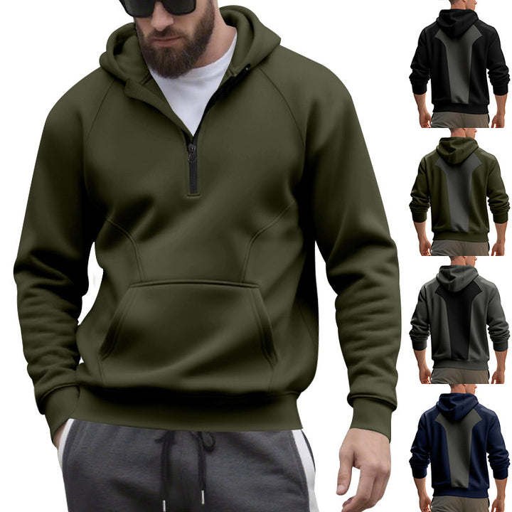 Men's half-zip hoodie in a minimalist softshell look with kangaroo pocket and raglan sleeves StylebySassy