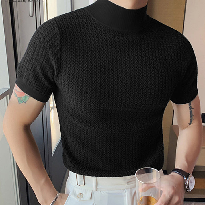 Men's short sleeve fine knit shirt with stand-up collar StylebySassy