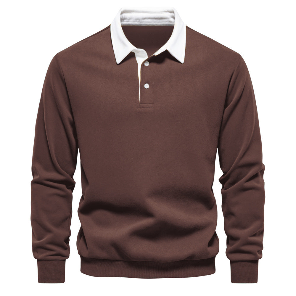 Men's elegant long sleeve polo shirt with contrast collar StylebySassy