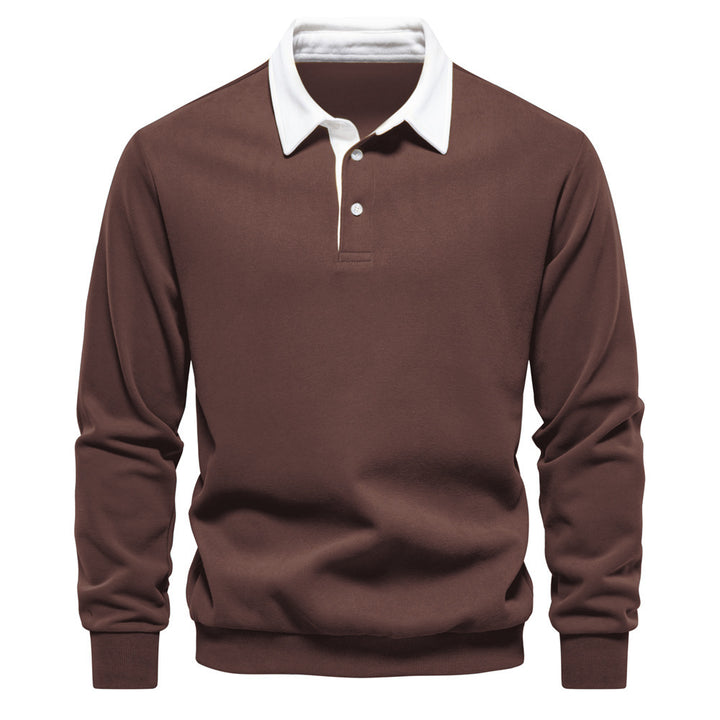 Men's elegant long sleeve polo shirt with contrast collar StylebySassy