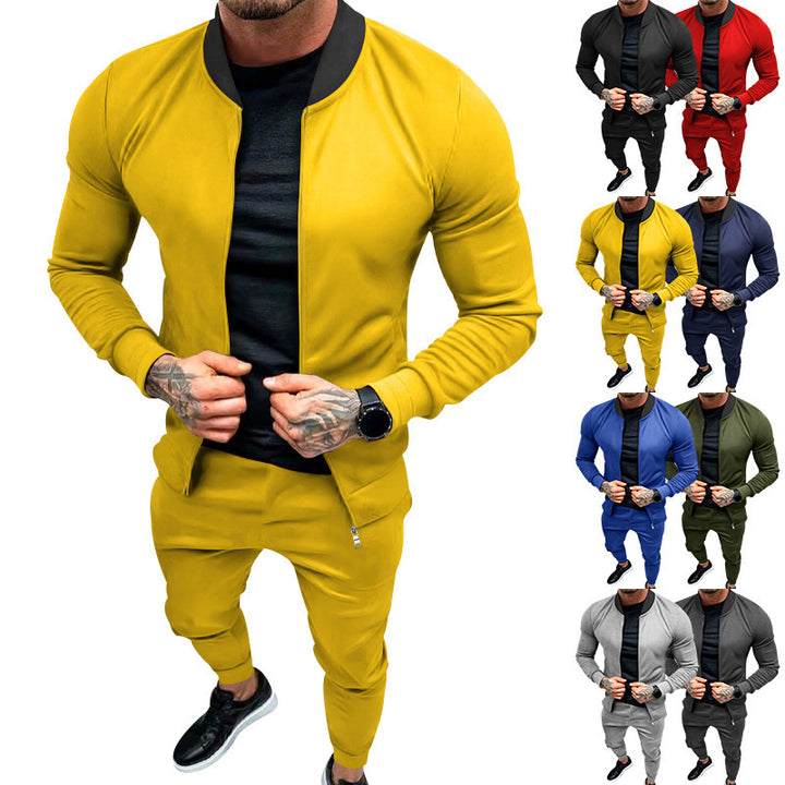 Men's sporty leisure training suit with tailored bomber jacket and tapered jogging pants made of elastic cotton blend StylebySassy
